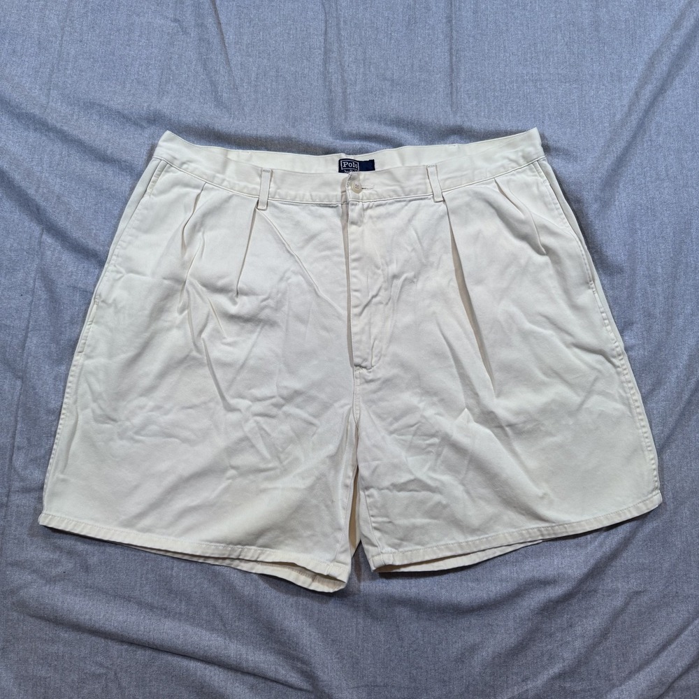 Polo Ralph Lauren Shorts Mens Size 40 Vintage Khaki Pleated Chino USA Made 90s‎